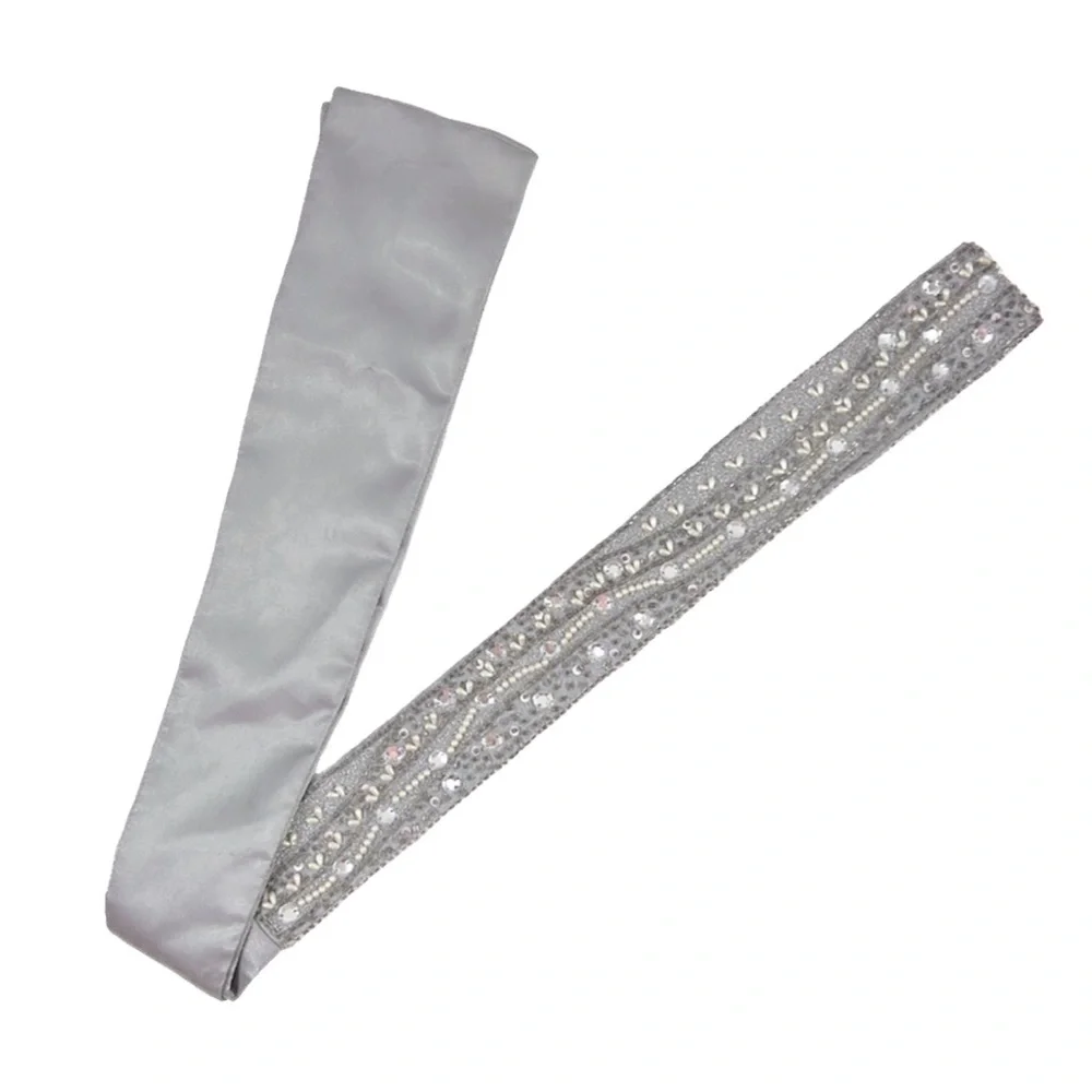Cejon Satin Embellished Rhinestones Pearls Sequins‎ Beaded Sash Tie Belt